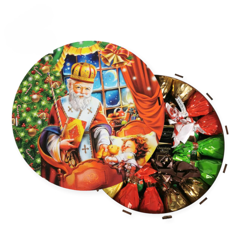 Подарунок №30/1 “Святий Миколай” 1 кг (21х21х9 см, у дерев'яній коробці), Унікальна цукерка